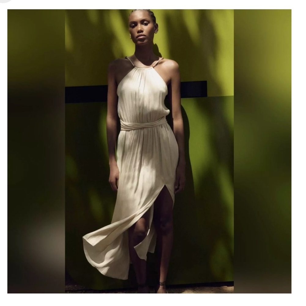Zara Satin Effect Halter Dress in Soft Gold, size L
